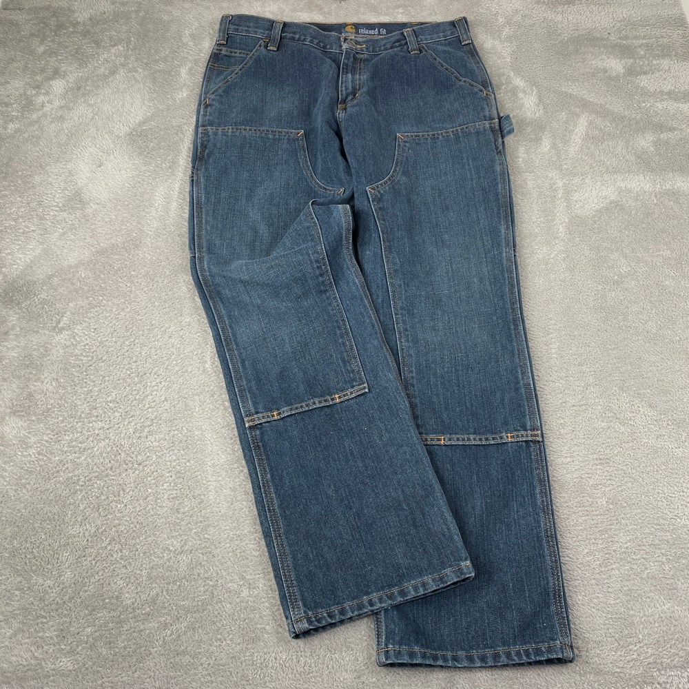 Carhartt Double Knee Jeans Mens 34x30 Blue Denim Carpenter Workwear Relaxed